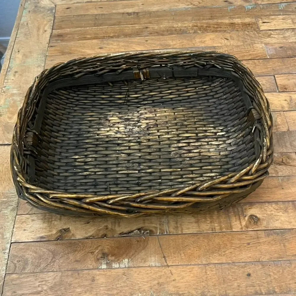 Vintage Chinese Hand Woven Willow Large Basket Rectangle 15